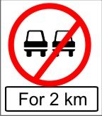 No overtaking, all vehicles, for a distance combination sign